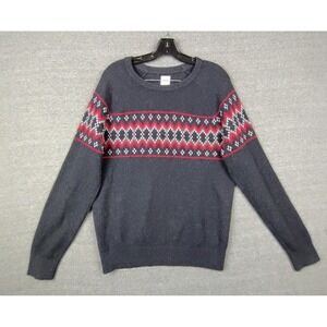 GAP  Mens Sweater M Gray Fair‎ Isle Merino Wool Soft Preppy Casual Cabincore